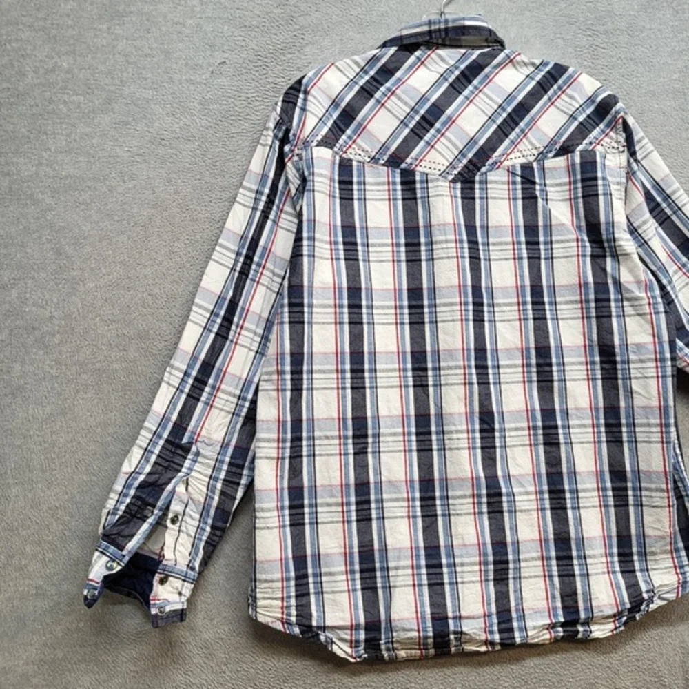 Cody James Men Button Up‎ Shirt Small Blue Plaid Western Pearl Snap Long Sleeve